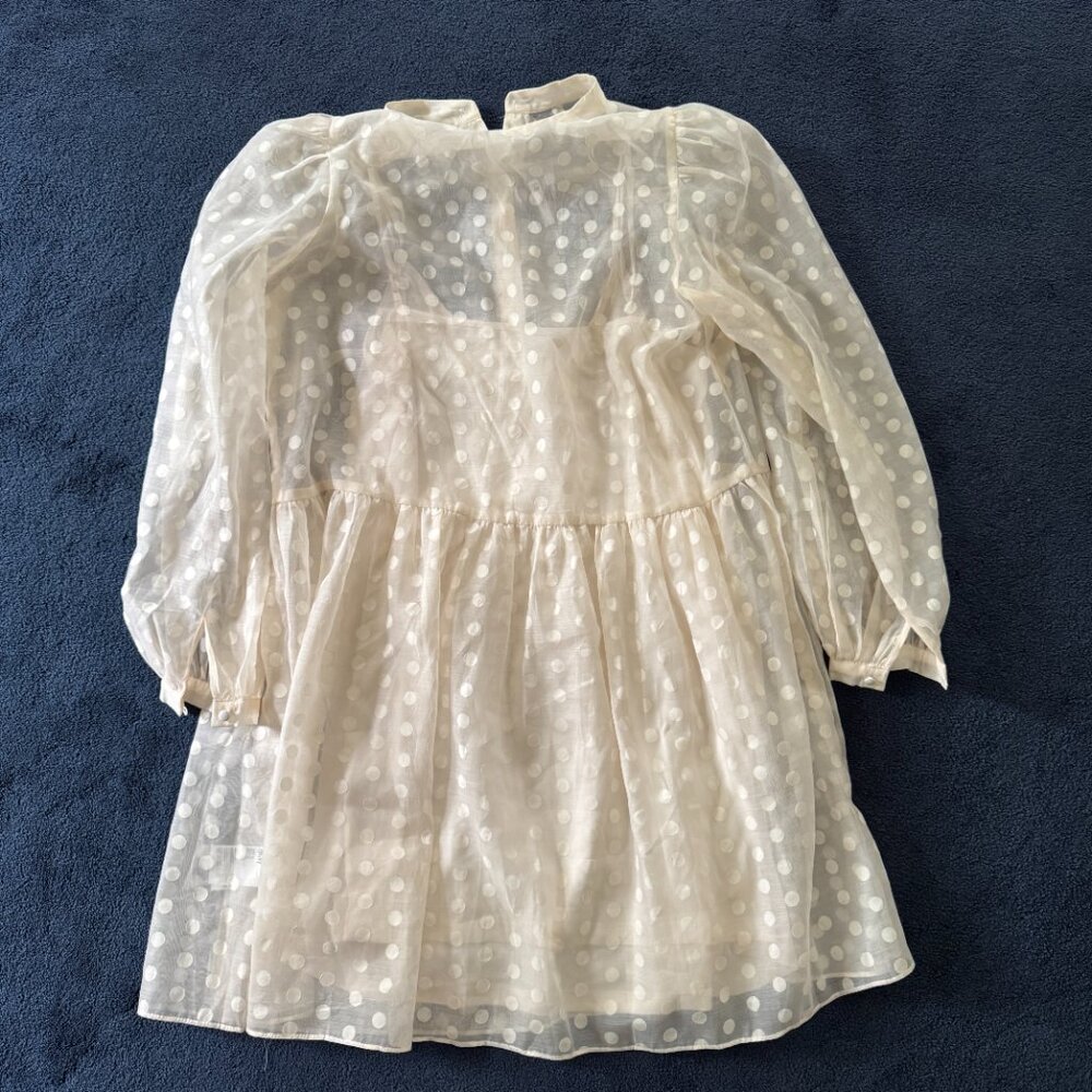 NWT H&M Sheer Ivory Cream Grace Kelly Neck Polka Dot Dress Sz M - Picture 8 of 10